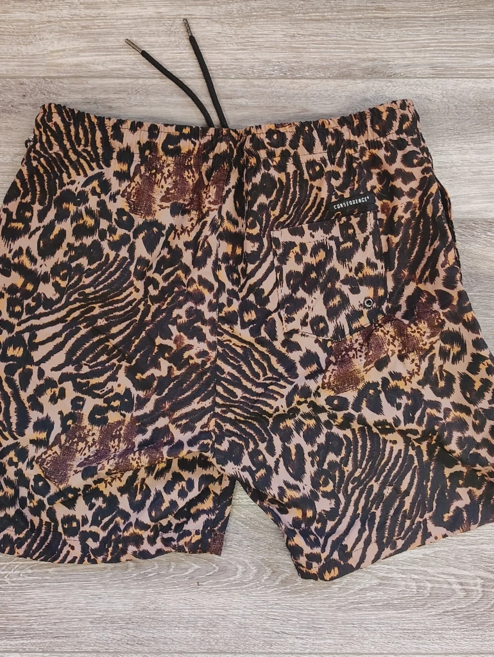 Consequence Swim Trunks Tan/Black Large Leopard